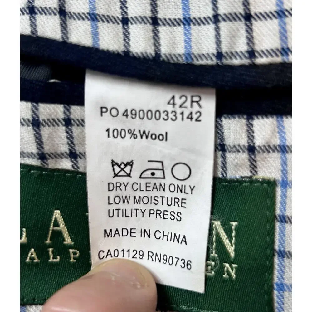 Lauren Ralph‎ Lauren Men's 100% Wool Plaid Jacket Blazer Dark Blue Size 42R
